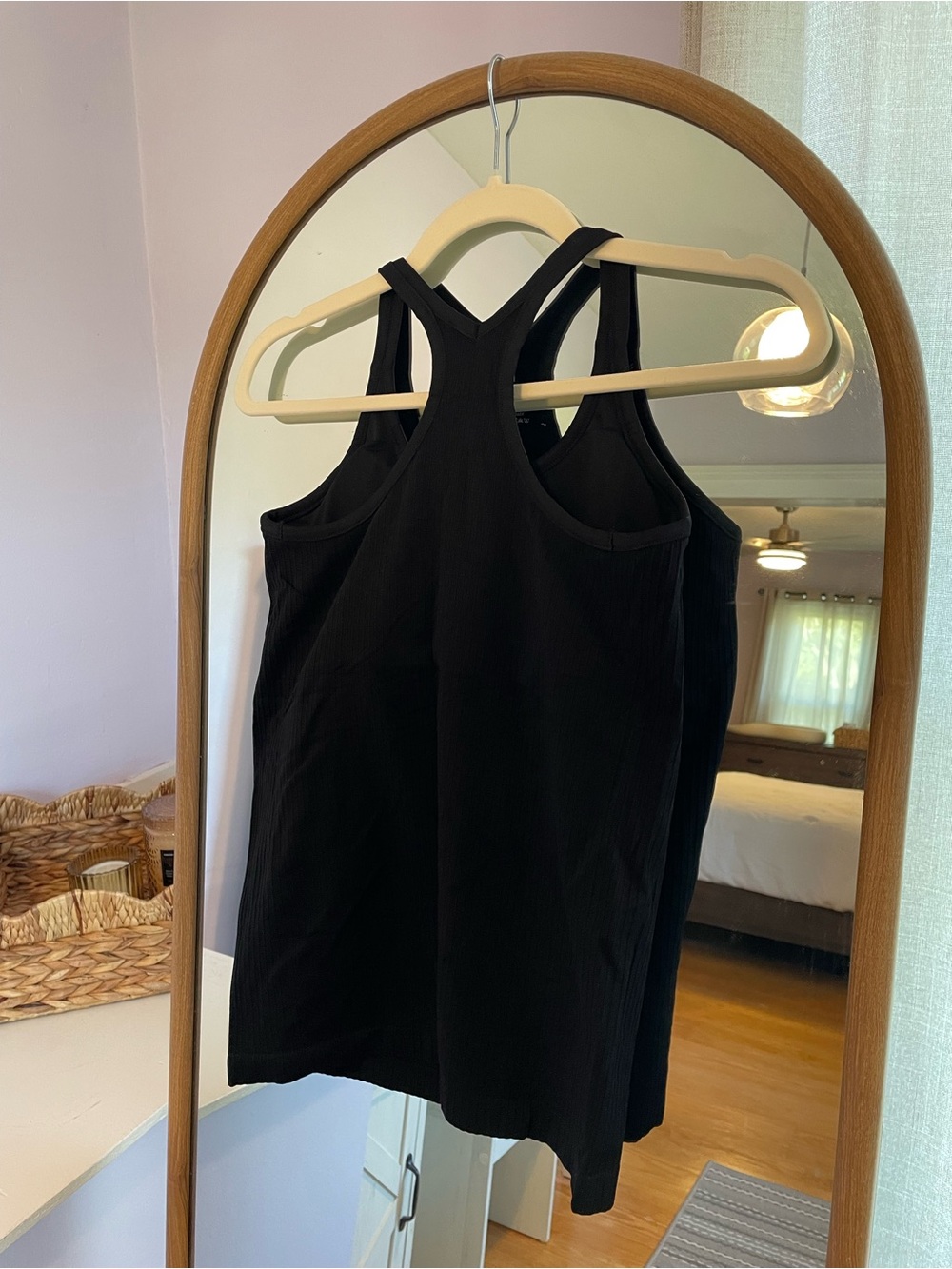 Women’s Ribbed Racerback Tank Top - Black, Padded - Picture 3 of 3